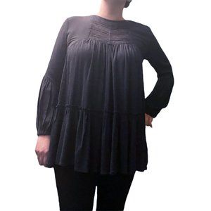 Blue Prairie Tunic Top/Shirt Long Sleeve Boho Peasant top Crocheted Details